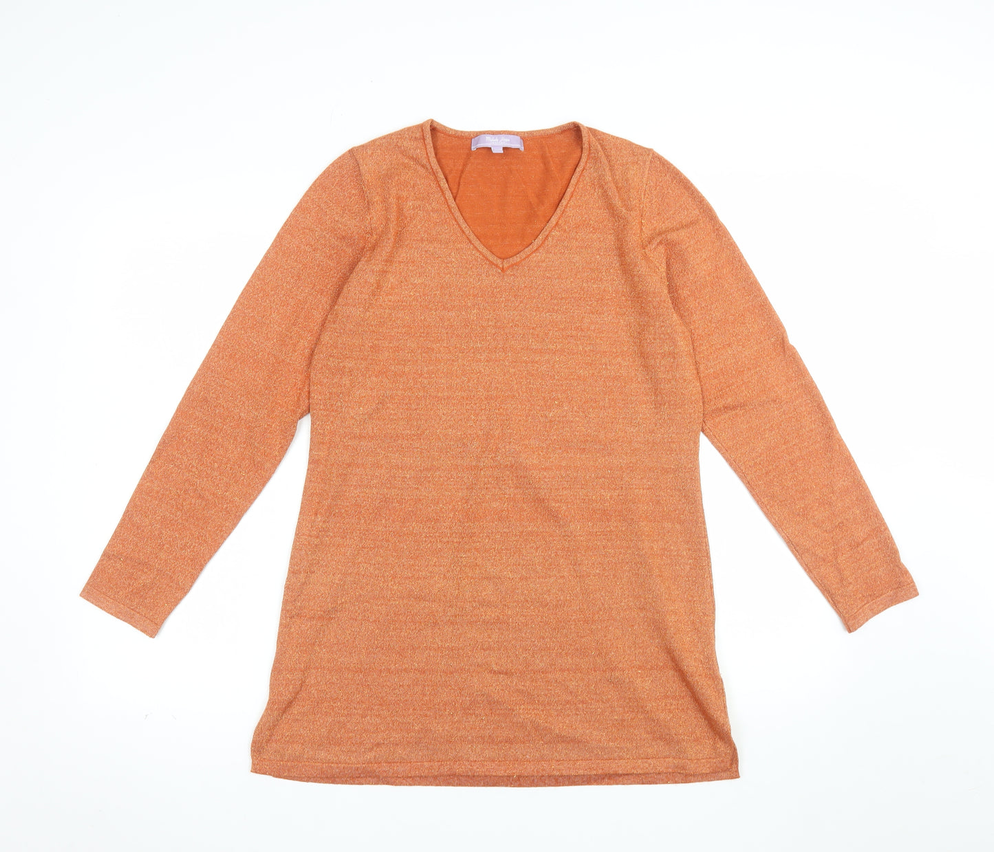 Michele Hope Womens Orange V-Neck Knit Jumper Size 10/12