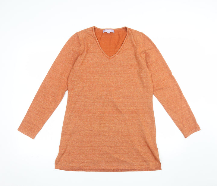 Michele Hope Womens Orange V-Neck Knit Jumper Size 10/12