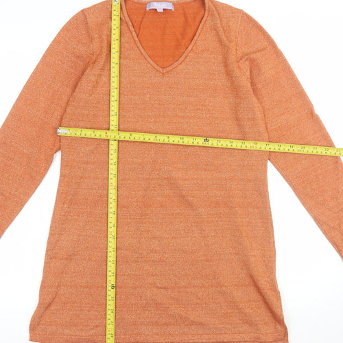 Michele Hope Womens Orange V-Neck Knit Jumper Size 10/12