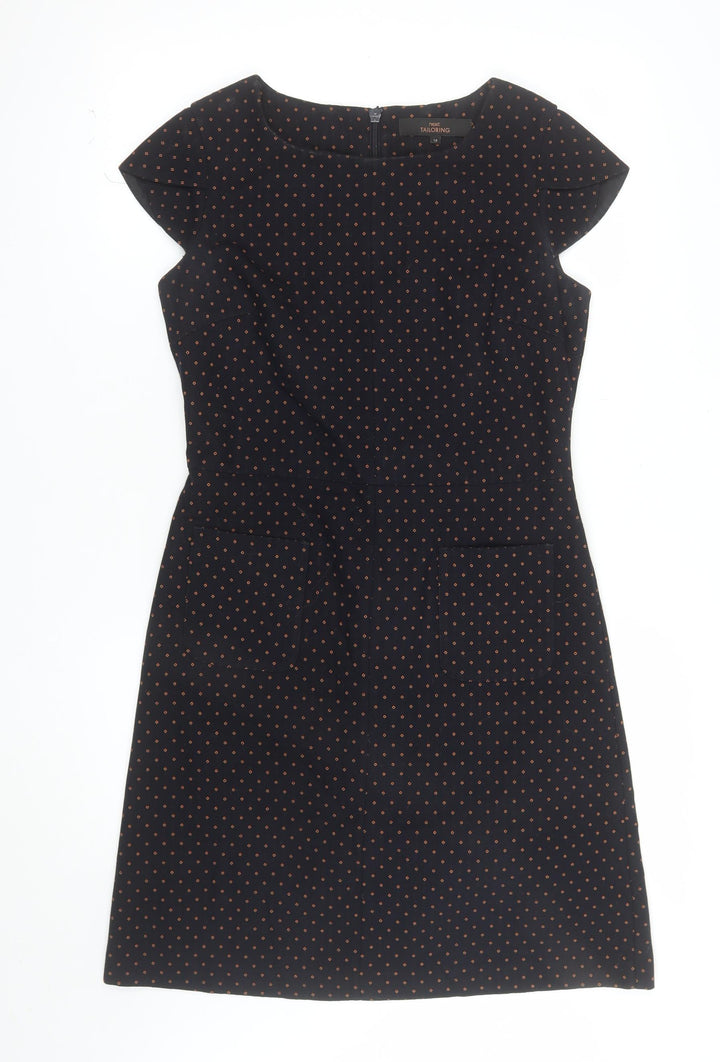 Next Women's Black Polka Dot Shift Dress Size 10 Short Sleeve