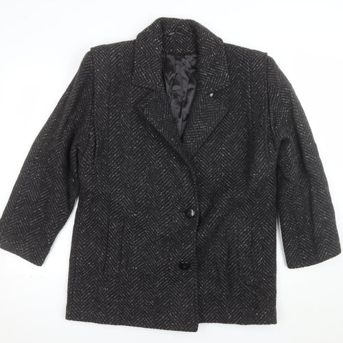 Collection Elégante Women's Black Wool Blend Herringbone Mid-Length Coat Size 12