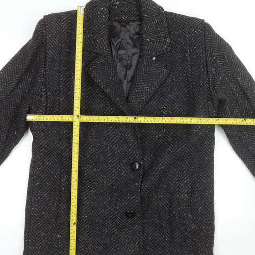 Collection Elégante Women's Black Wool Blend Herringbone Mid-Length Coat Size 12