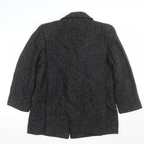 Collection Elégante Women's Black Wool Blend Herringbone Mid-Length Coat Size 12