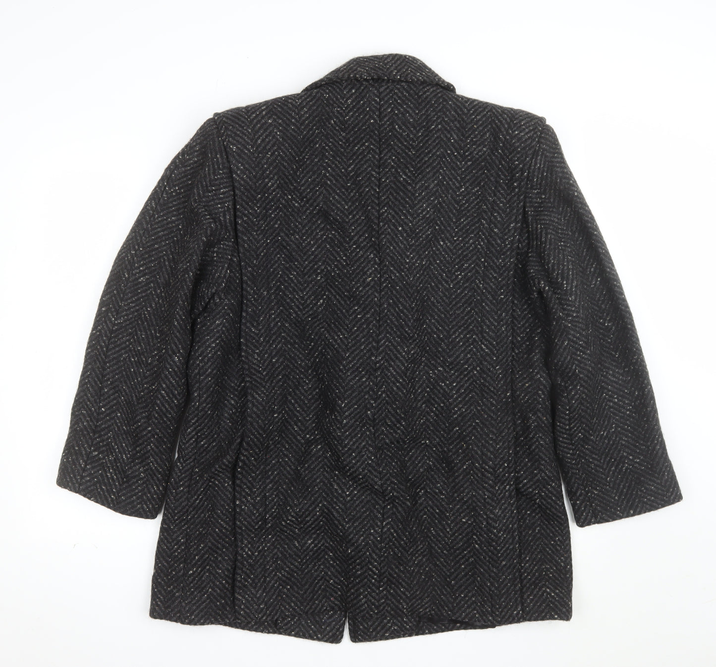 Collection Elégante Women's Black Wool Blend Herringbone Mid-Length Coat Size 12
