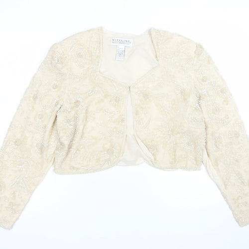 Niteline Della Roufogali Women’s Ivory Silk Beaded Cropped Blazer L