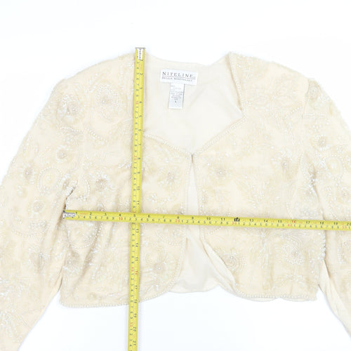 Niteline Della Roufogali Women’s Ivory Silk Beaded Cropped Blazer L