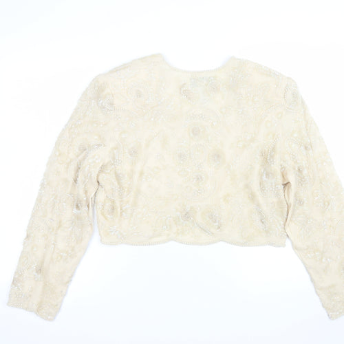 Niteline Della Roufogali Women’s Ivory Silk Beaded Cropped Blazer L