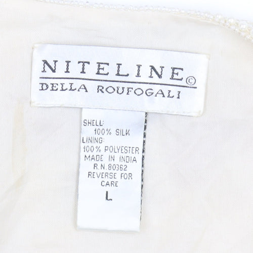 Niteline Della Roufogali Women’s Ivory Silk Beaded Cropped Blazer L