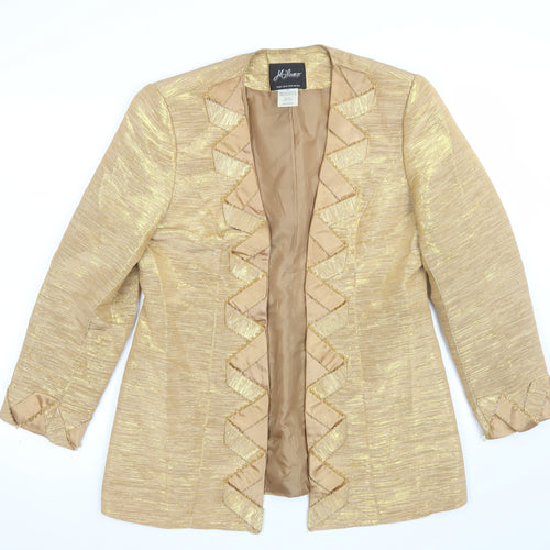 Milano Women Gold Blazer Size 12 Ruffle Trim Formal Jacket