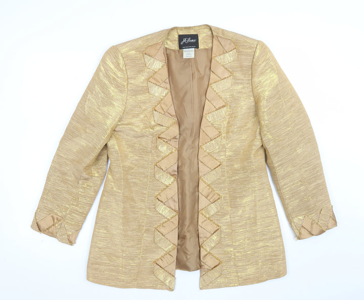 Milano Women Gold Blazer Size 12 Ruffle Trim Formal Jacket