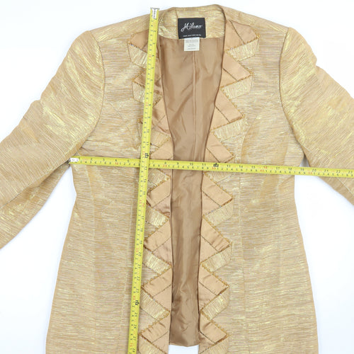 Milano Women Gold Blazer Size 12 Ruffle Trim Formal Jacket