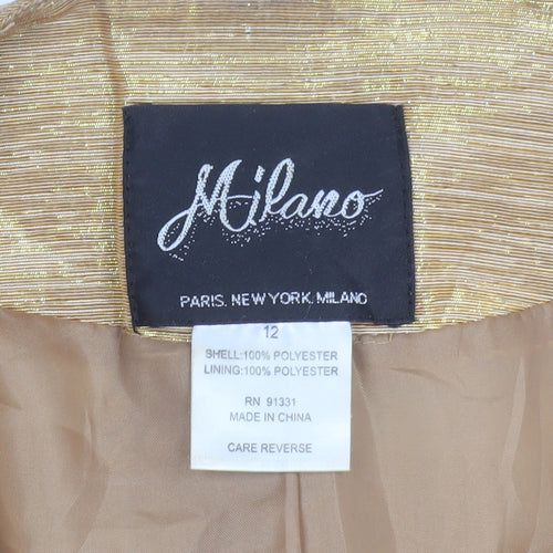 Milano Women Gold Blazer Size 12 Ruffle Trim Formal Jacket