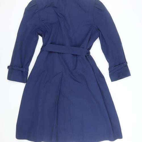Downpour Womens Blue Belted Trench Coat Size 12 Long Sleeve Classic Style