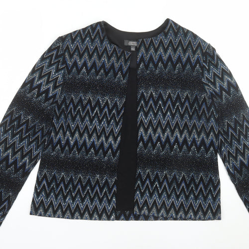 Dressbarn Women's Black Metallic Zigzag Open Front Jacket Size M