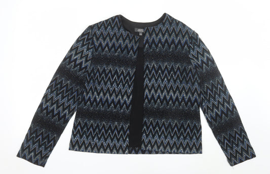 Dressbarn Women's Black Metallic Zigzag Open Front Jacket Size M