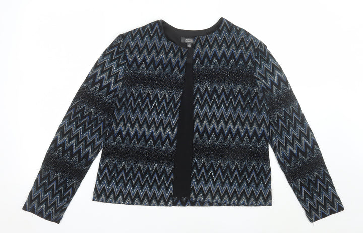 Dressbarn Women's Black Metallic Zigzag Open Front Jacket Size M