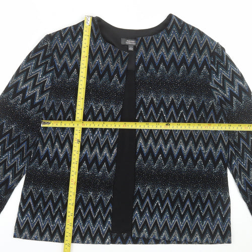 Dressbarn Women's Black Metallic Zigzag Open Front Jacket Size M