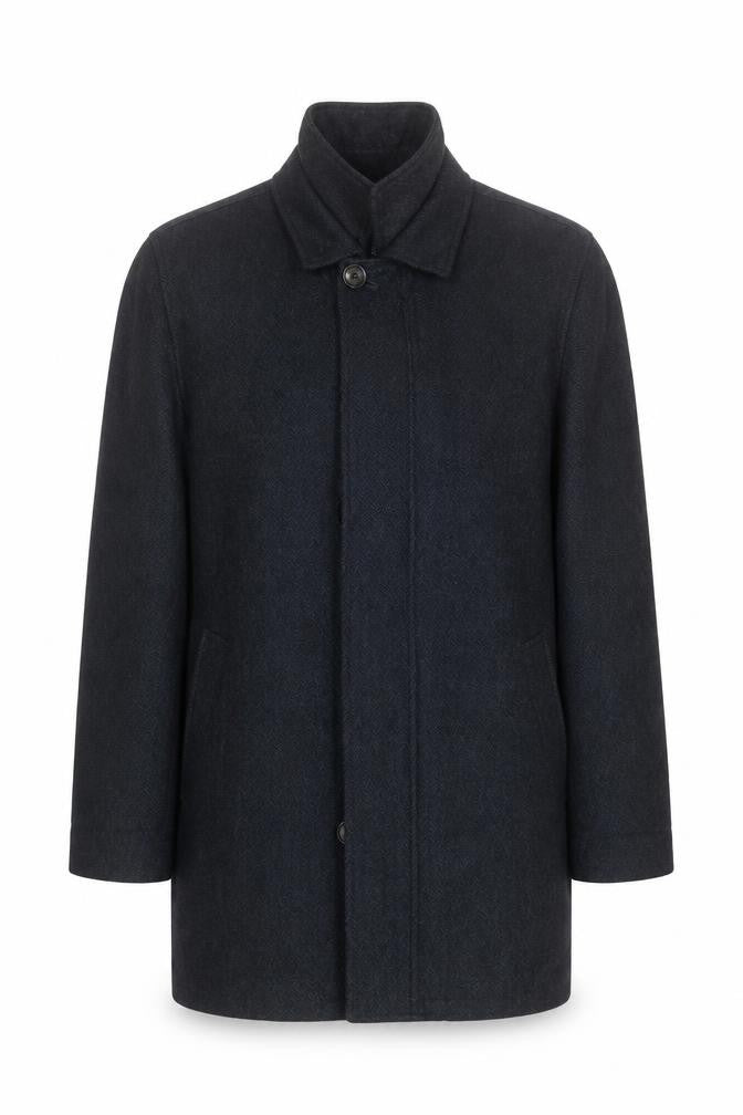 Front view of Chaps Men's Black Wool Blend Mid-Length Overcoat, size 38R