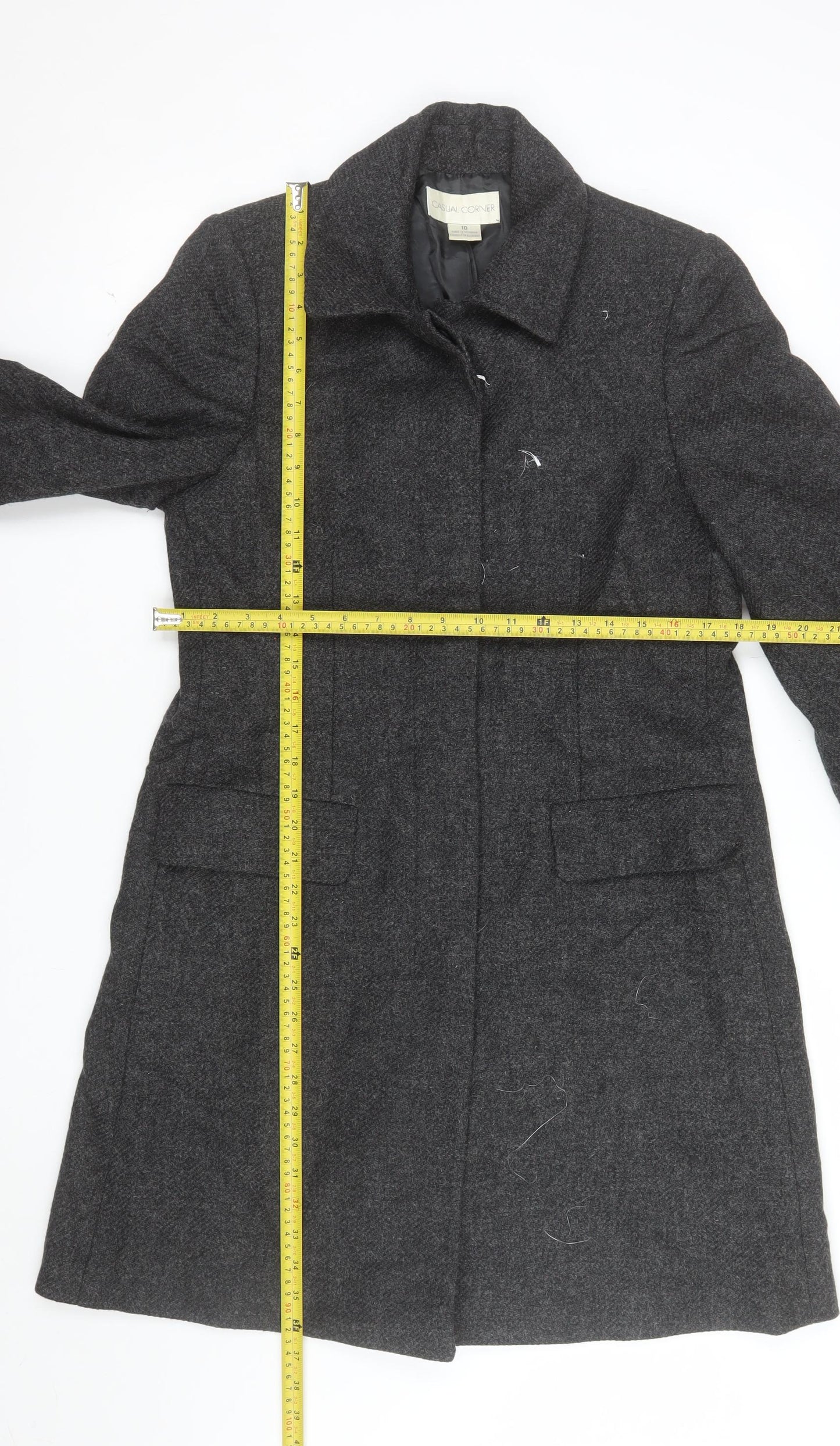 Casual Corner Women's Grey Wool Long Overcoat Size 10