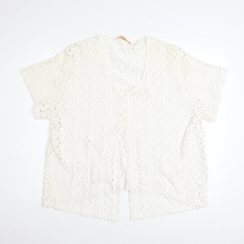 Daxon Women Ivory Lace Cardigan Size 28 V-Neck Short Sleeve
