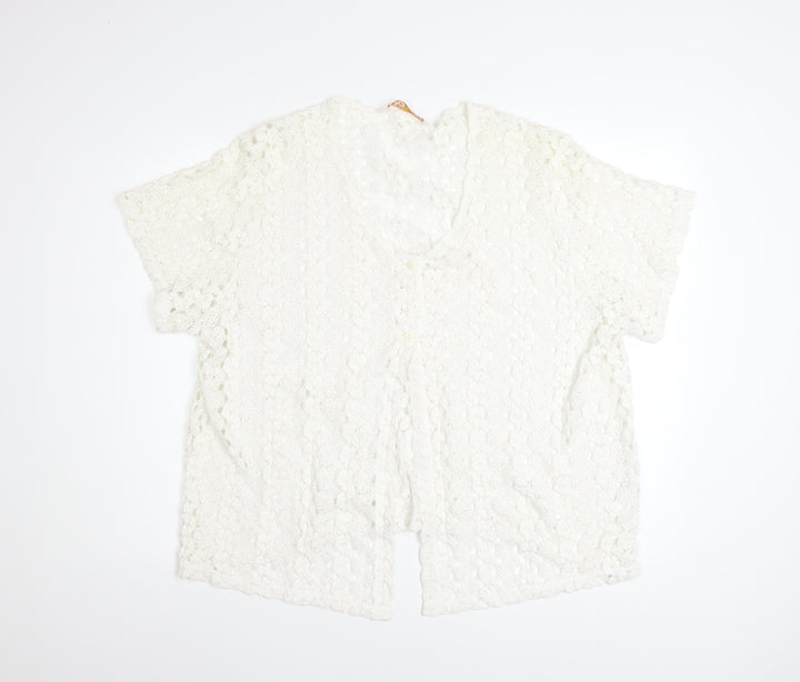 Daxon Women Ivory Lace Cardigan Size 28 V-Neck Short Sleeve