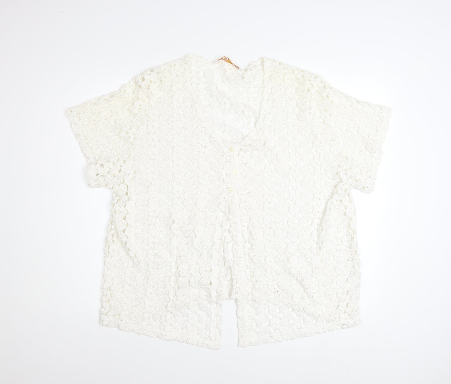 Daxon Women Ivory Lace Cardigan Size 28 V-Neck Short Sleeve