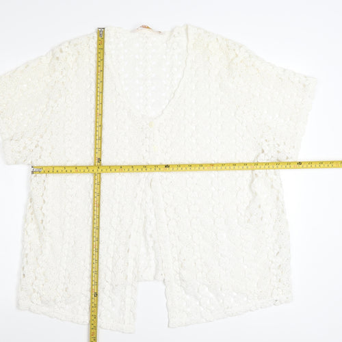 Daxon Women Ivory Lace Cardigan Size 28 V-Neck Short Sleeve