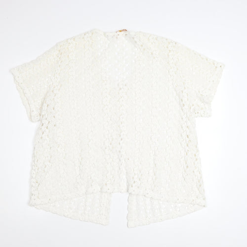 Daxon Women Ivory Lace Cardigan Size 28 V-Neck Short Sleeve