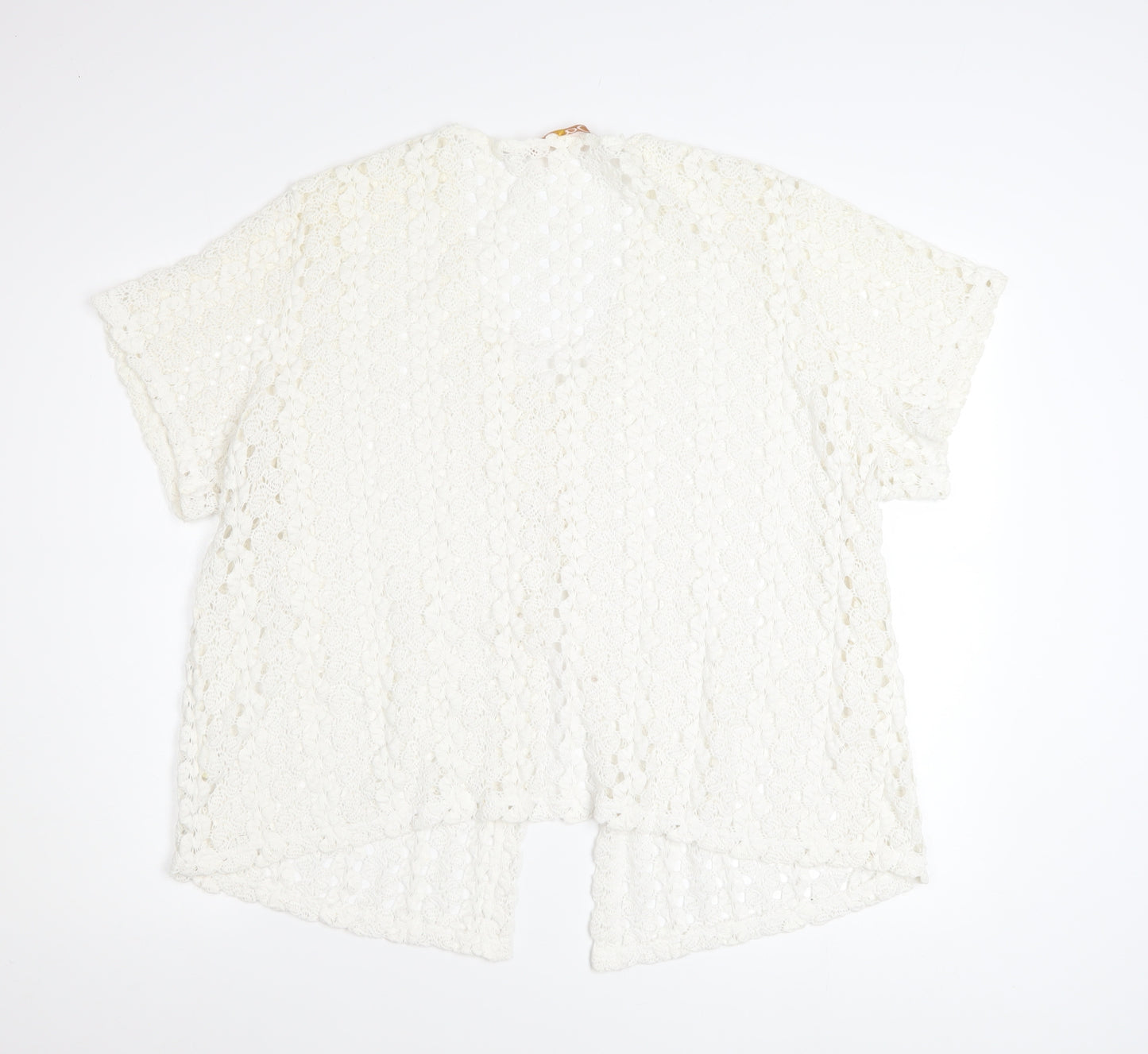 Daxon Women Ivory Lace Cardigan Size 28 V-Neck Short Sleeve