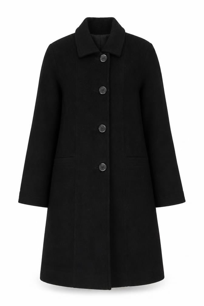 Front view of Cleo Petites Women’s Black Wool Blend Mid-Length Coat, size UK 6