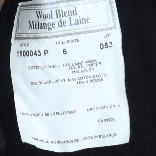 Cleo Petites Women’s Black Wool Blend Mid-Length Coat Size 6