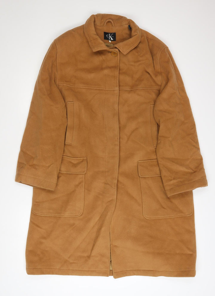 Calvin Klein Women's Brown Wool Blend Long Overcoat Size 12