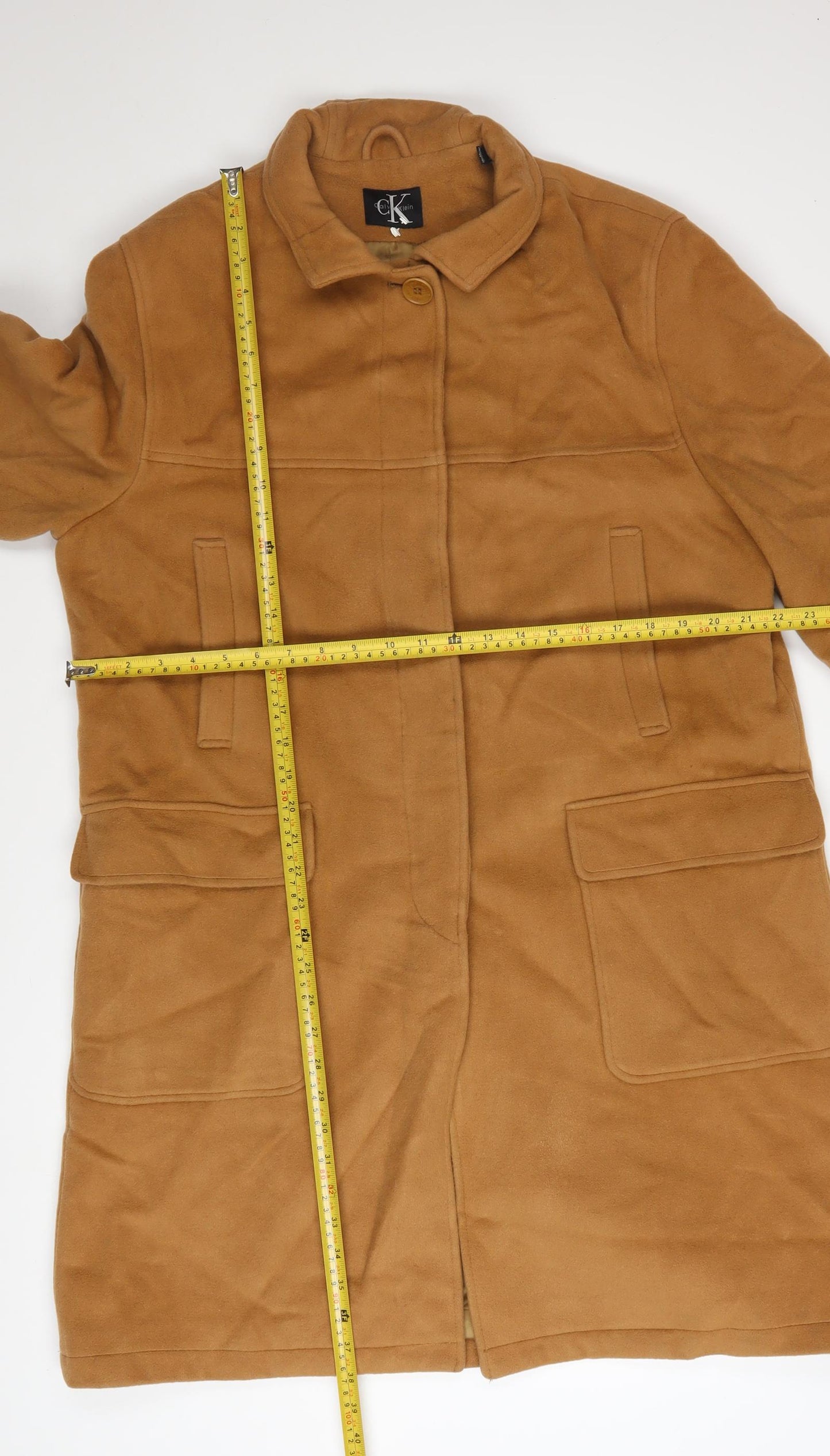 Calvin Klein Women's Brown Wool Blend Long Overcoat Size 12