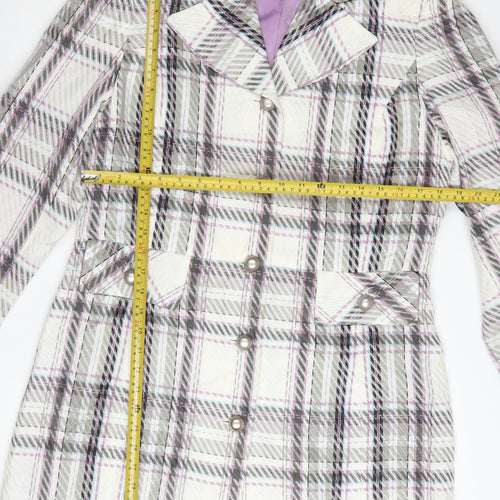 Worthington Women’s Checked Long Coat White Purple Size 12 Acrylic Blend