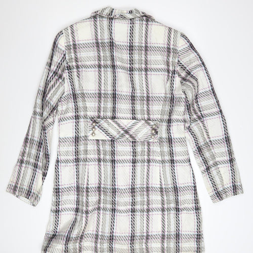 Worthington Women’s Checked Long Coat White Purple Size 12 Acrylic Blend