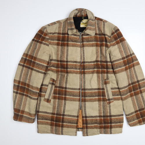 Phoenix of Roselle Men’s Beige Check Wool Overcoat Size S