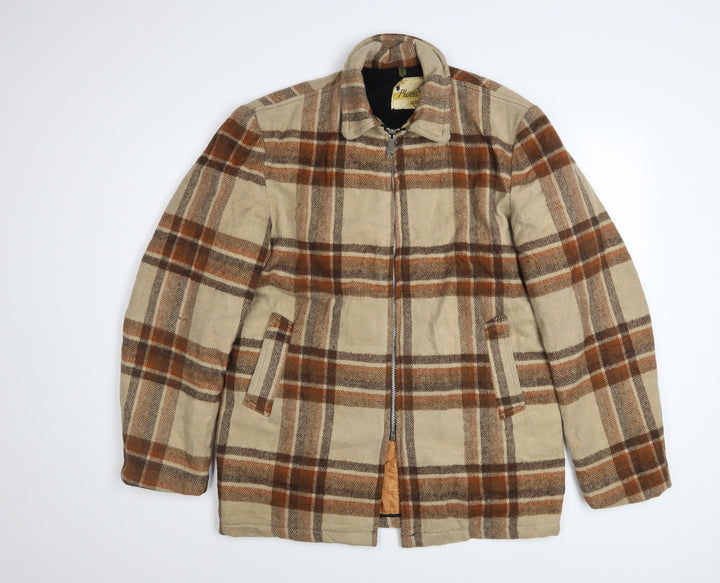 Phoenix of Roselle Men’s Beige Check Wool Overcoat Size S