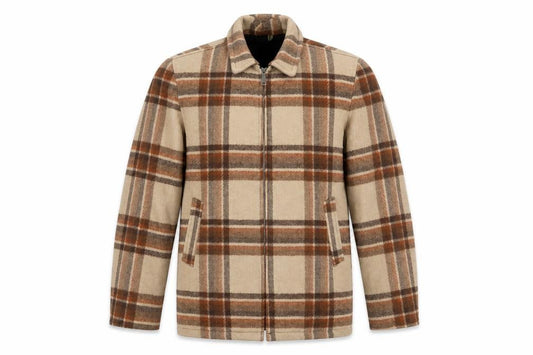 Phoenix of Roselle Men’s Beige Check Wool Overcoat Size S