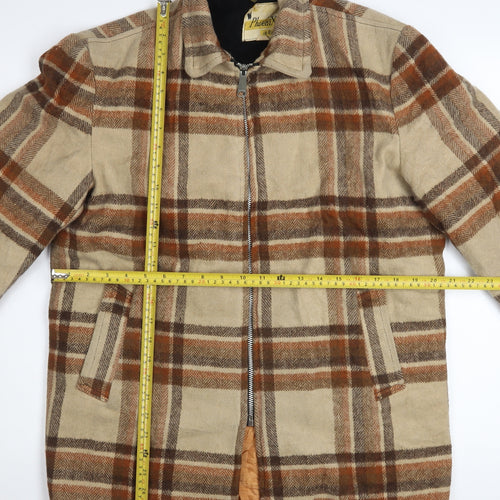 Phoenix of Roselle Men’s Beige Check Wool Overcoat Size S