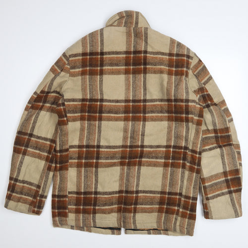 Phoenix of Roselle Men’s Beige Check Wool Overcoat Size S