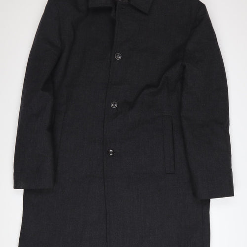 Banana Republic Men's Black Wool Overcoat L Long Smart Coat