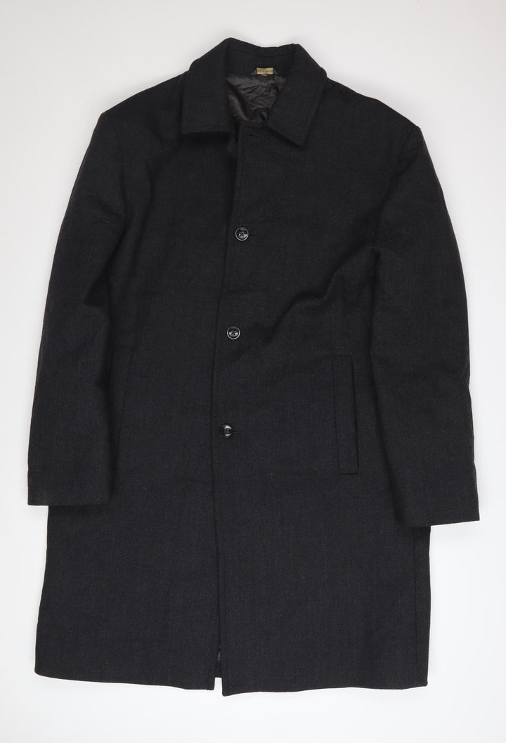 Banana Republic Men's Black Wool Overcoat L Long Smart Coat