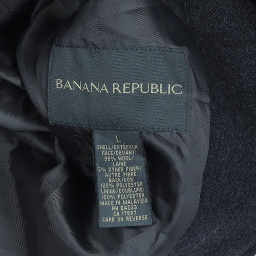 Banana Republic Men's Black Wool Overcoat L Long Smart Coat