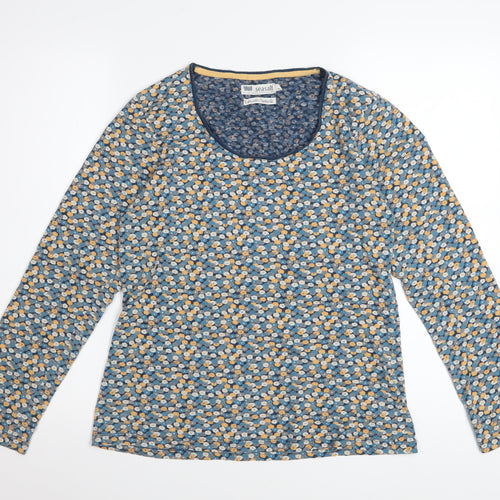 Seasalt Womens Blue Floral Jersey Top UK 12 Long Sleeve Cotton Blend