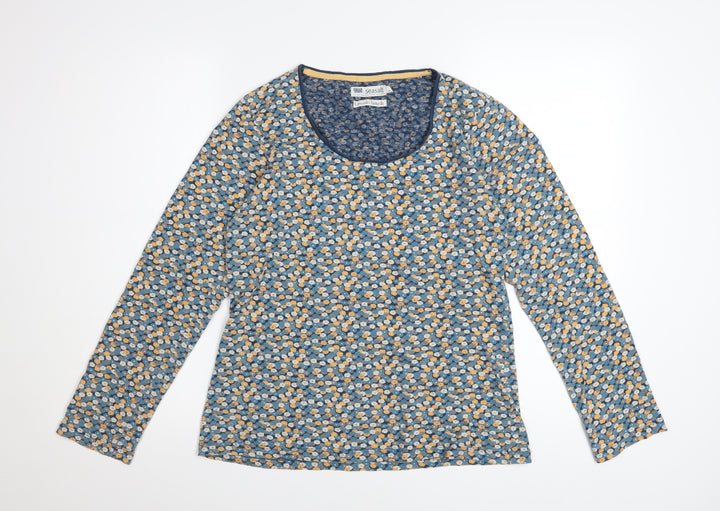 Seasalt Womens Blue Floral Jersey Top UK 12 Long Sleeve Cotton Blend