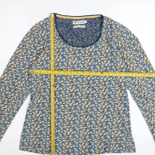Seasalt Womens Blue Floral Jersey Top UK 12 Long Sleeve Cotton Blend