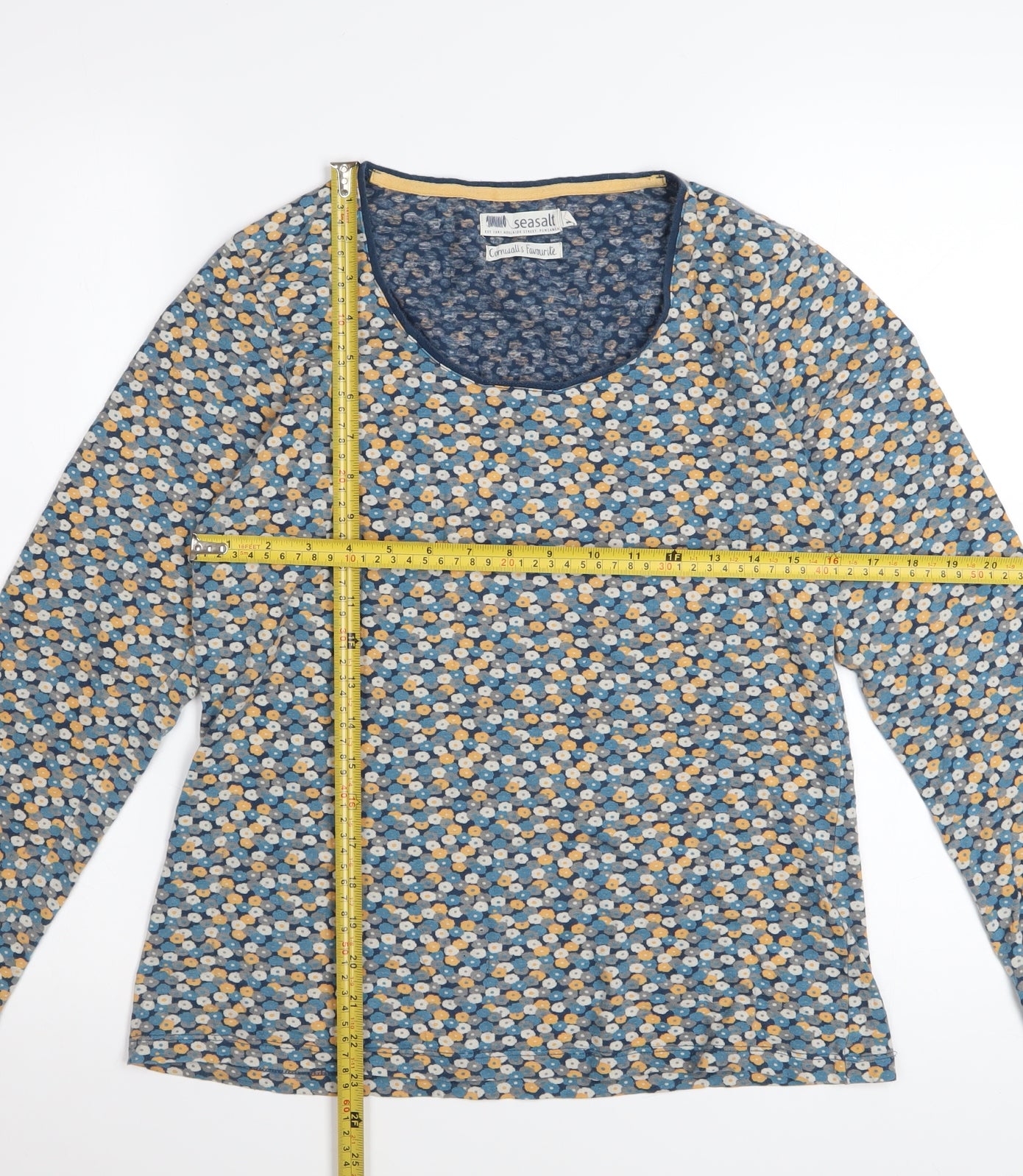 Seasalt Womens Blue Floral Jersey Top UK 12 Long Sleeve Cotton Blend