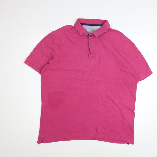 Marks and Spencer Men's Fuchsia Cotton Short Sleeve Polo - Size L