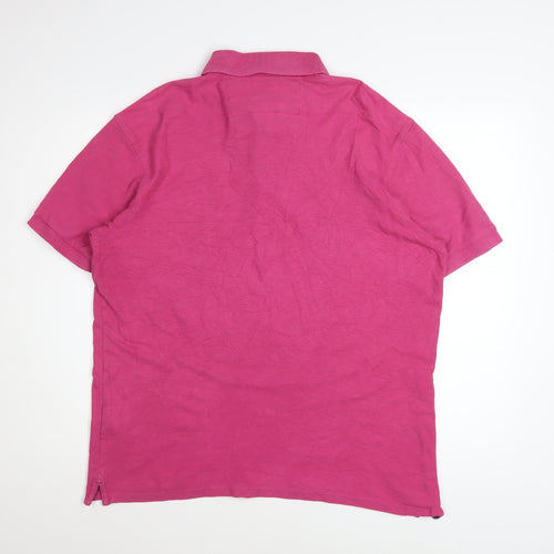 Marks and Spencer Men's Fuchsia Cotton Short Sleeve Polo - Size L