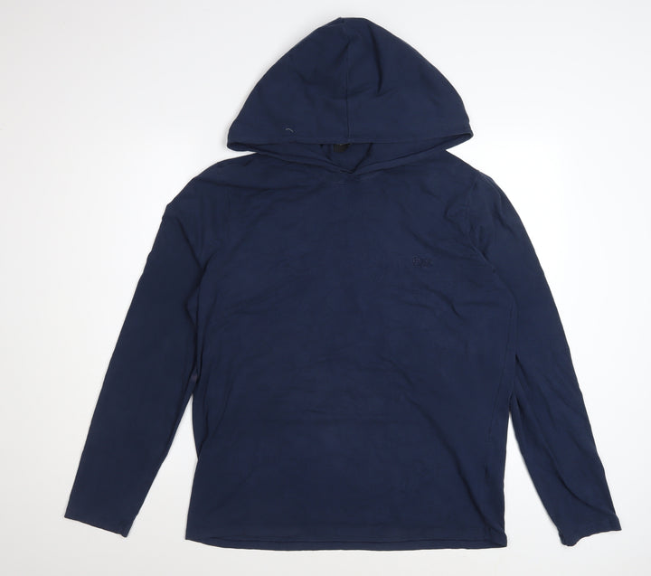 Hugo Boss Men's Blue Pullover Hoodie L Long Sleeve Cotton Elastane